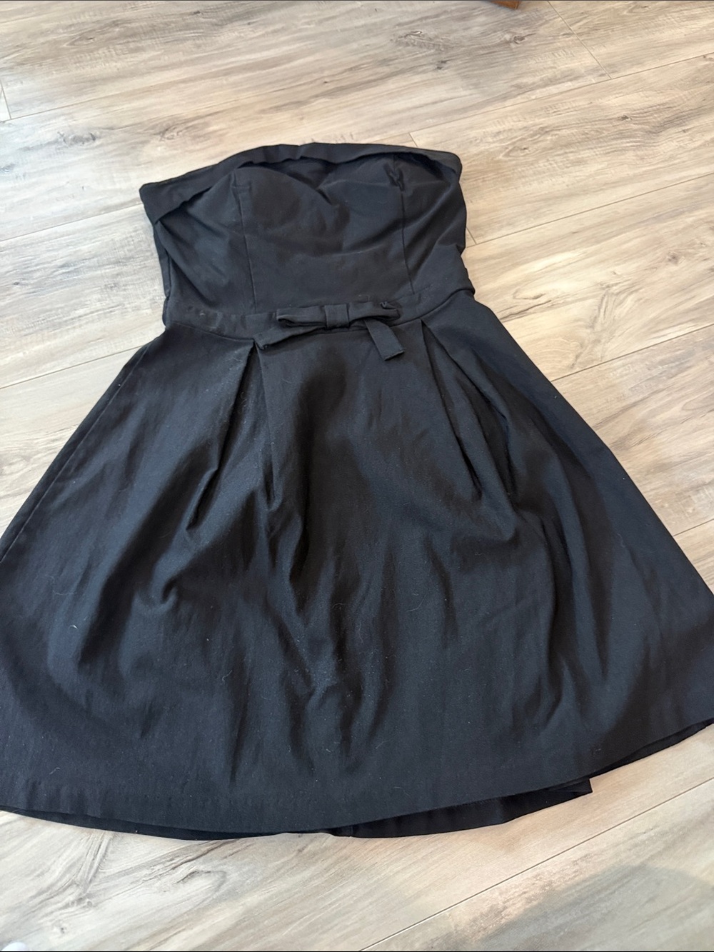 Mystic Strapless Black Fit-and-Flare Dress with Waist Bow